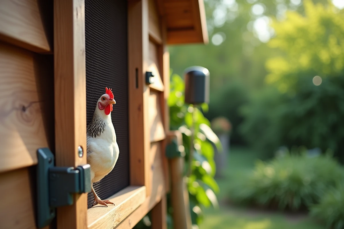Dispositifs de protection du poulailler incluant un loquet magnétique, un filet anti-oiseaux et un répulseur ultrasonique contre les pies