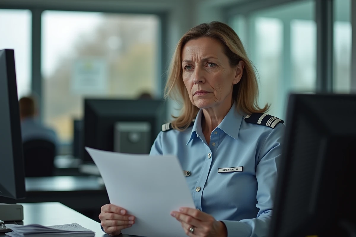 Femme en uniforme dans un bureau de gestion ferroviaire
