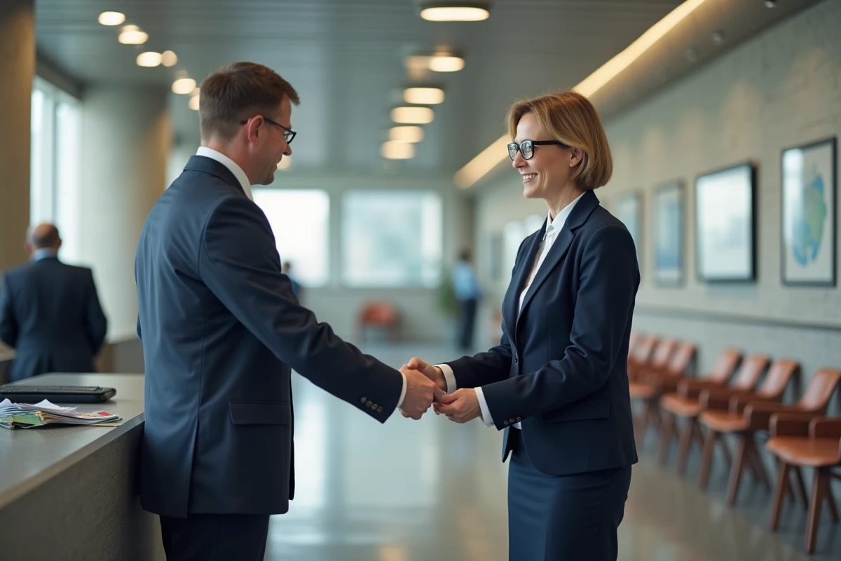 Femme remet un formulaire de cessation de paiement à un agent