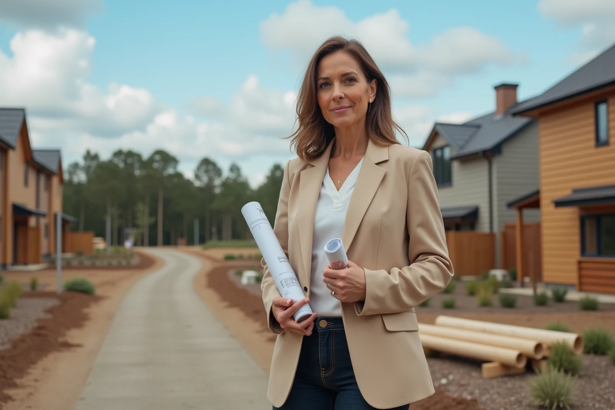Jeune femme avec permis de construire sur site résidentiel